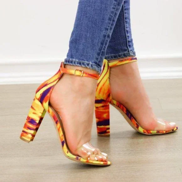 Ankle Strap Chunky Heeled Sandals, Clear Toe Band - Picture 5 of 8